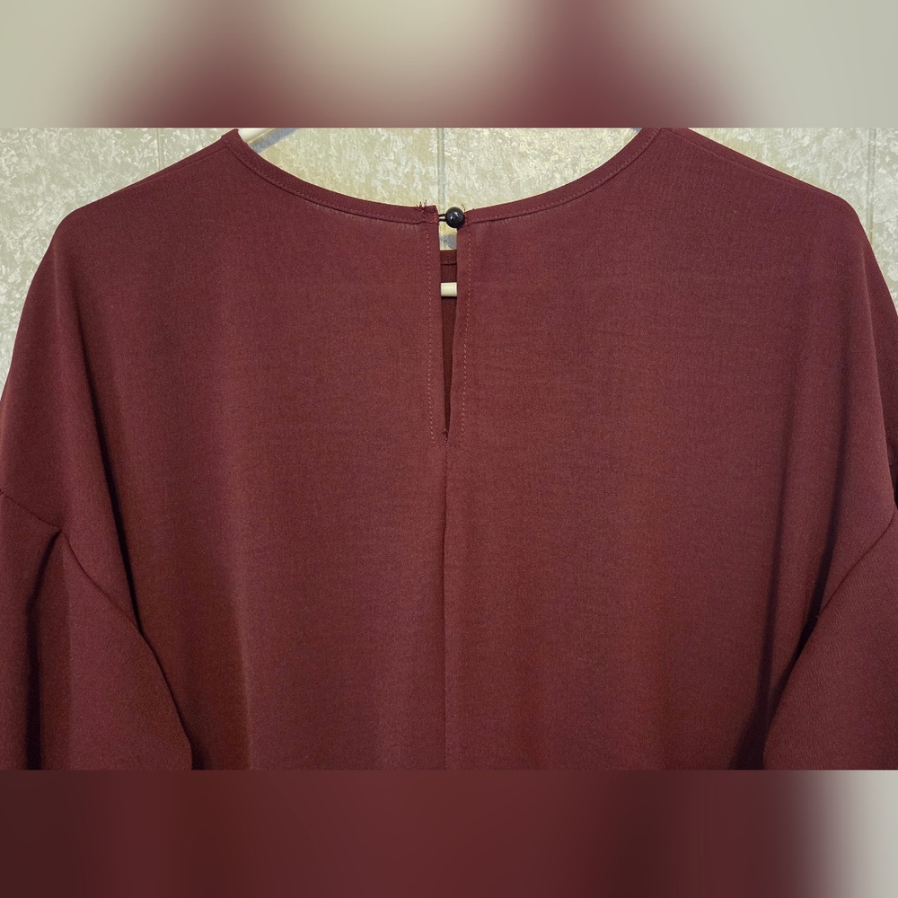Burgundy Ankle Length Oversized Dress Balloon Sleeve XL Minimal Chic NWOT - Picture 3 of 8